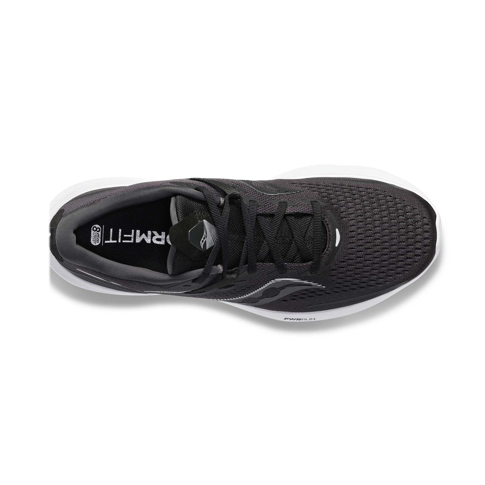 Right shoe upper view of Saucony Women's Ride 15 Running Shoes in black (7691818008738)