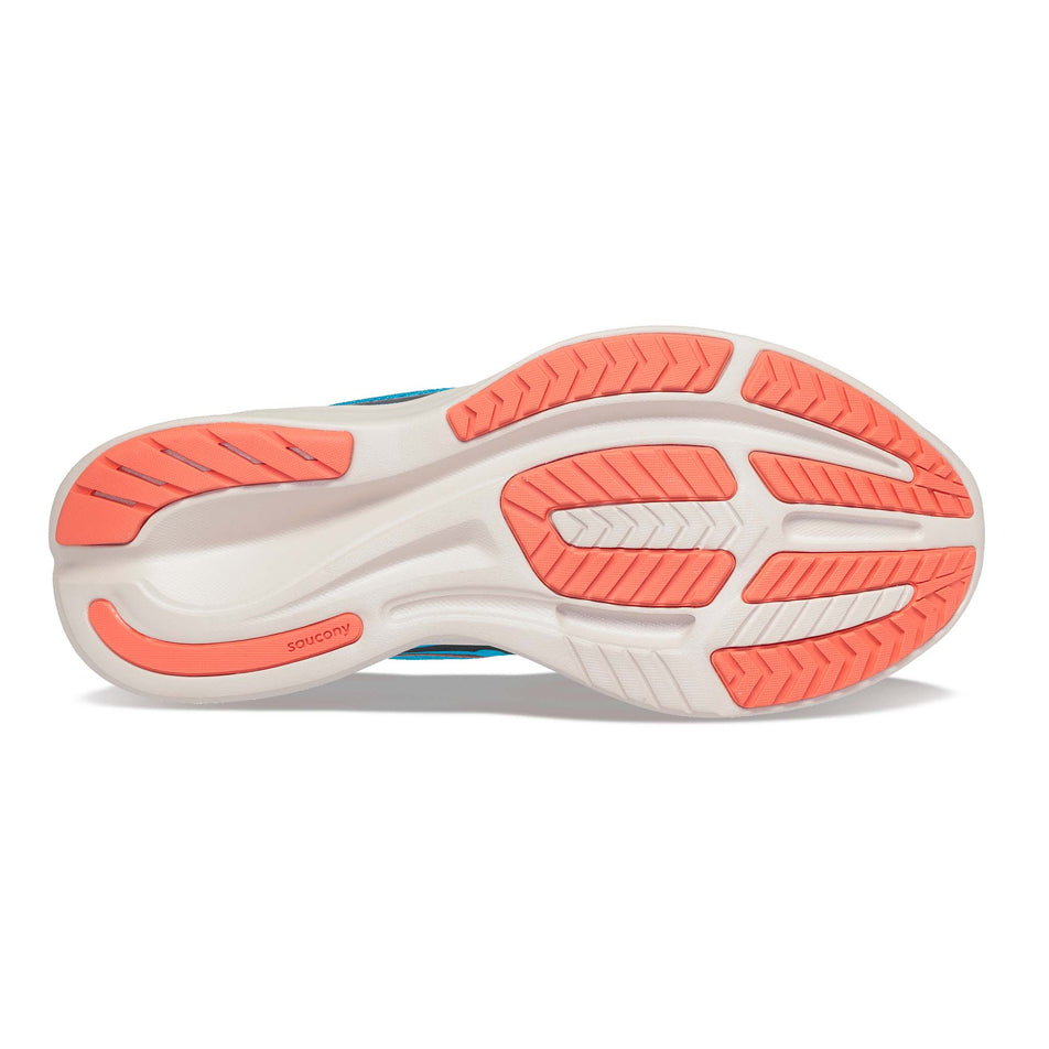 Right shoe outsole view of Saucony Women's Ride 15 Running Shoes in blue (7673568067746)