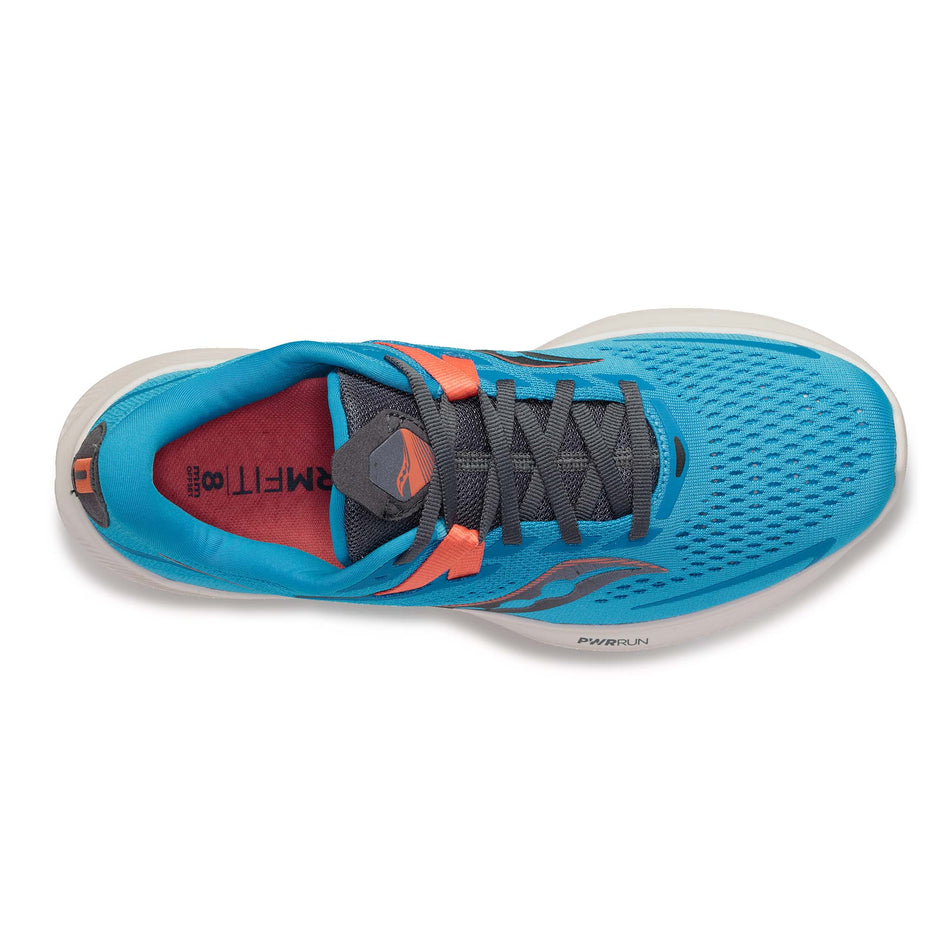 Right shoe upper view of Saucony Women's Ride 15 Running Shoes in blue (7673568067746)