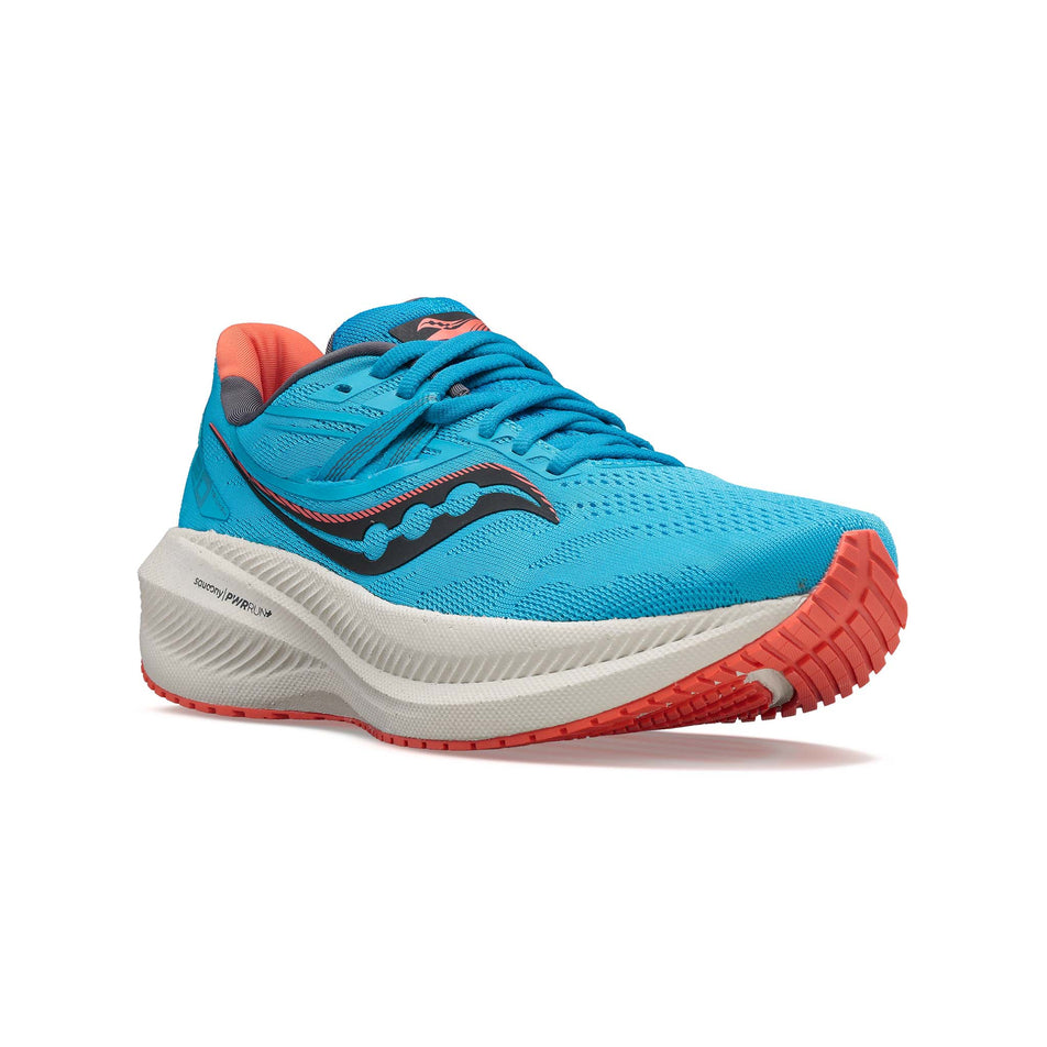 Anterior angled view of women's saucony triumph 20 running shoes (7525277466786)