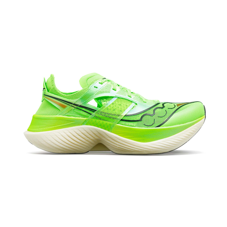 Right shoe lateral view of Saucony Women's Endorphin Elite Running Shoes in green. (7752275460258)