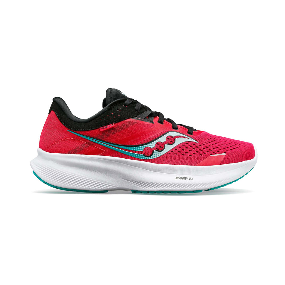 Lateral side of the right shoe from a pair of women's Saucony Ride 16 Running Shoes (7841975304354)