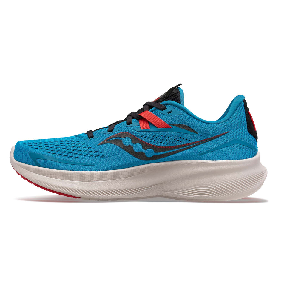 Medial view of men's saucony ride 15 running shoes in blue (7537173921954)