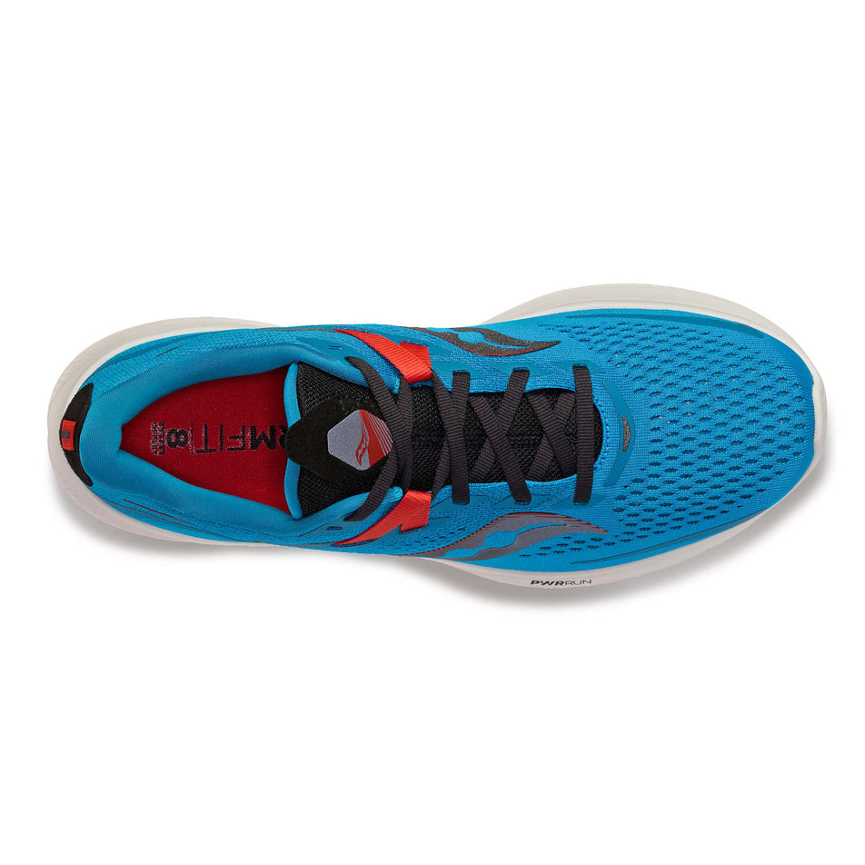 Upper view of men's saucony ride 15 running shoes in blue (7537173921954)