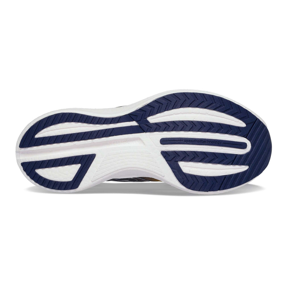 Outsole view of men's saucony endorphin speed 3 running shoes in yellow (7599187919010)