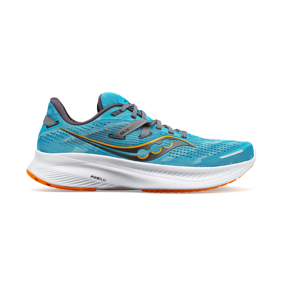 Right shoe lateral view of Saucony Men's Guide 16 Running Shoes in blue. (7752244166818)