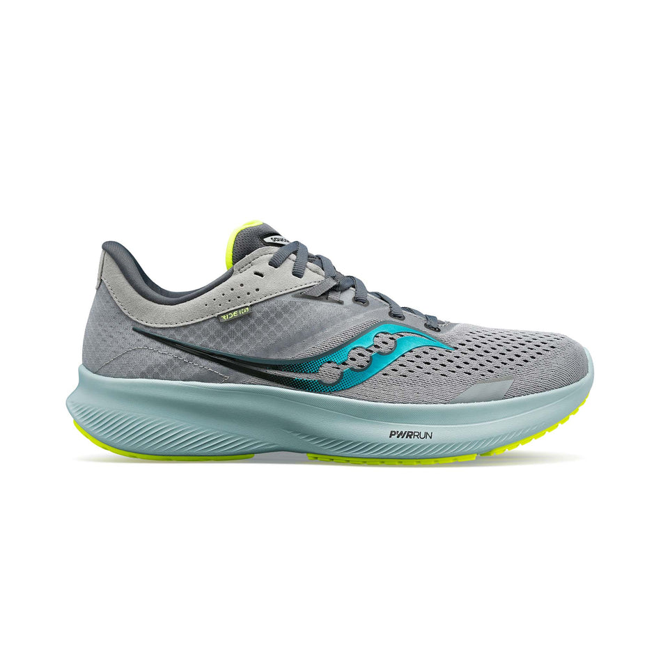 Lateral side of the right shoe from a pair of men's Saucony Ride 16 Running Shoes (7841293074594)