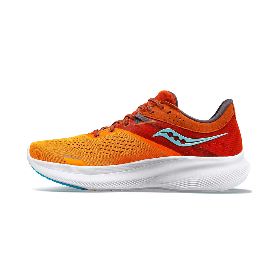 Medial side of the right shoe from a pair of men's Saucony Ride 16 Running Shoes (7841296679074)