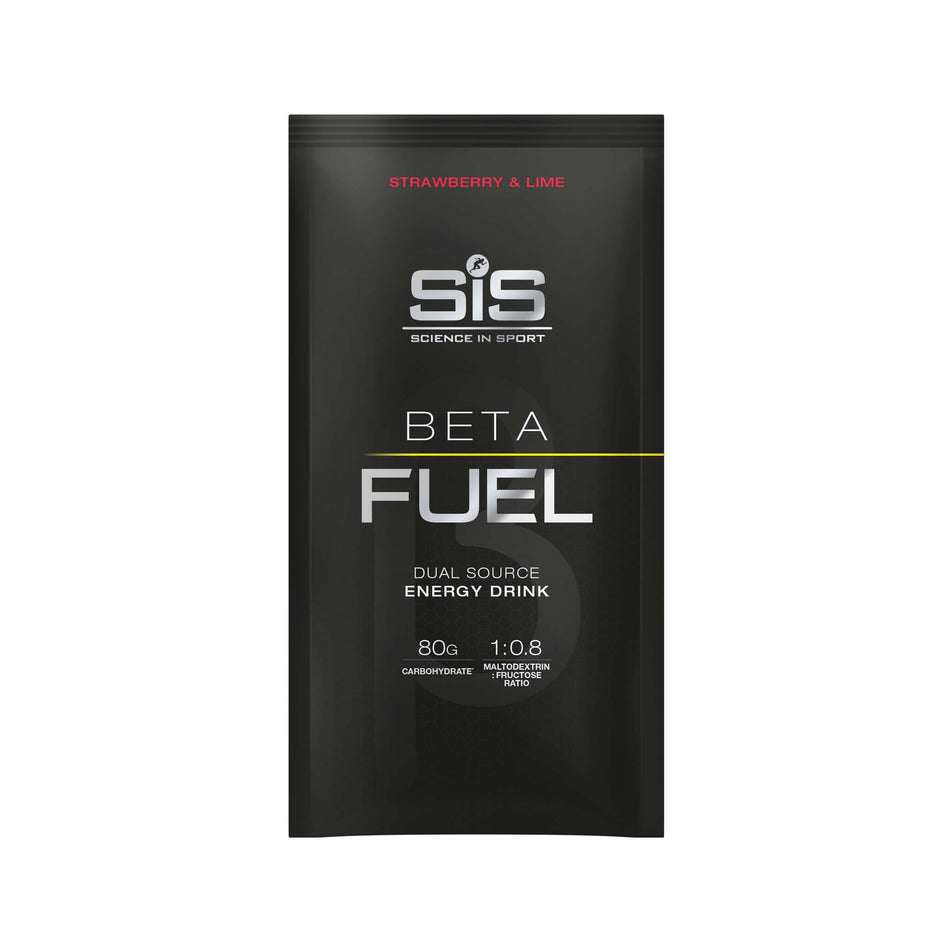 Front view of science in sport beta fuel energy drink sachet in the rocket fuel strawberry and lime flavour (7441370841250)