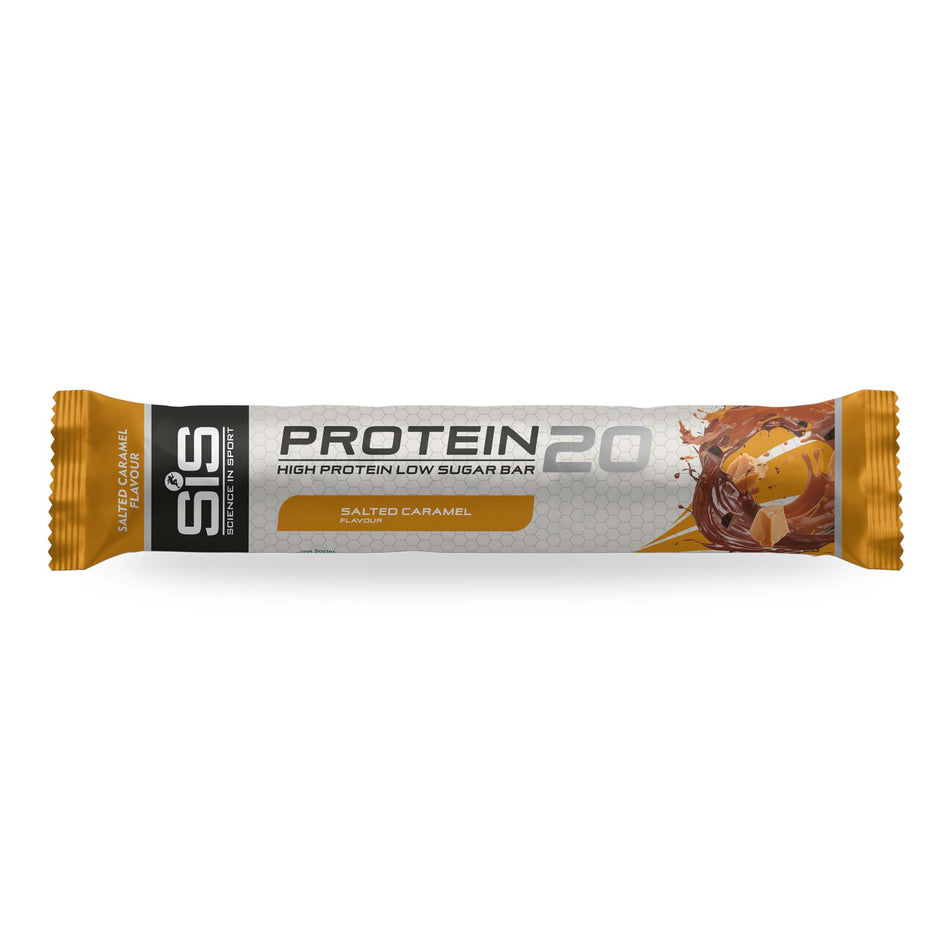 Front view of science in sport protein 20 energy bar in the salted caramel flavour (7441406591138)