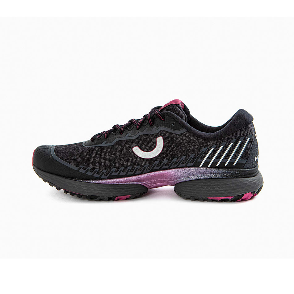 Right shoe medial view of True Motion Women's U-Tech Nevos Elements Running Shoes in black (7704180359330)