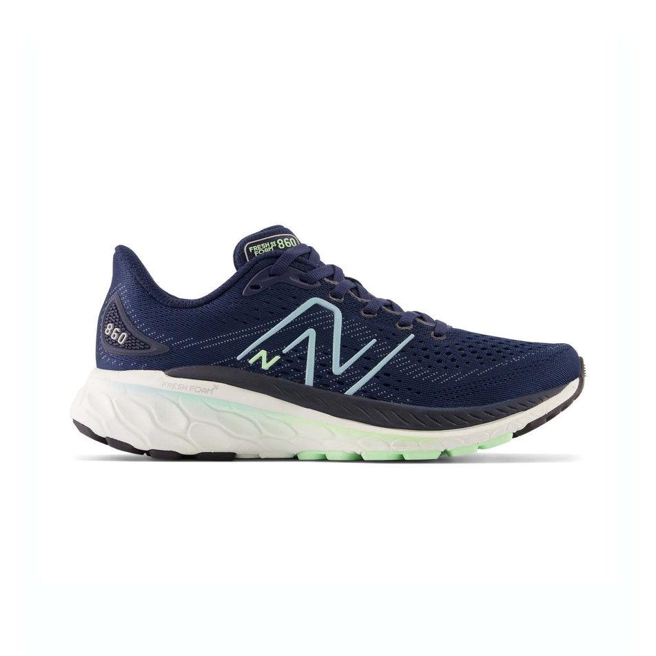 Right shoe lateral view of New Balance Women's Fresh Foam 860v13 Running Shoes in Navy (7761306517666)