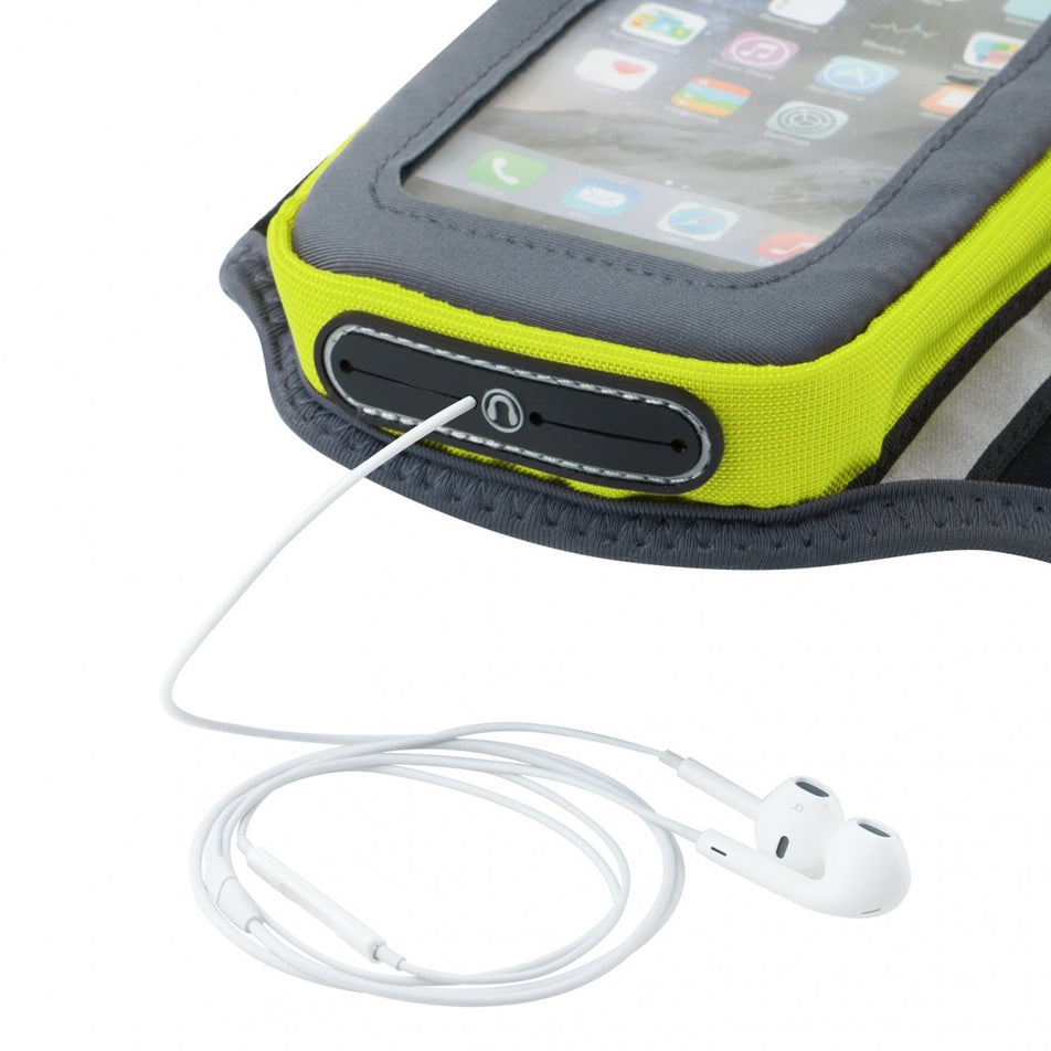 Bottom earphone view of unisex fitletic forte running arm band (7108576542882)