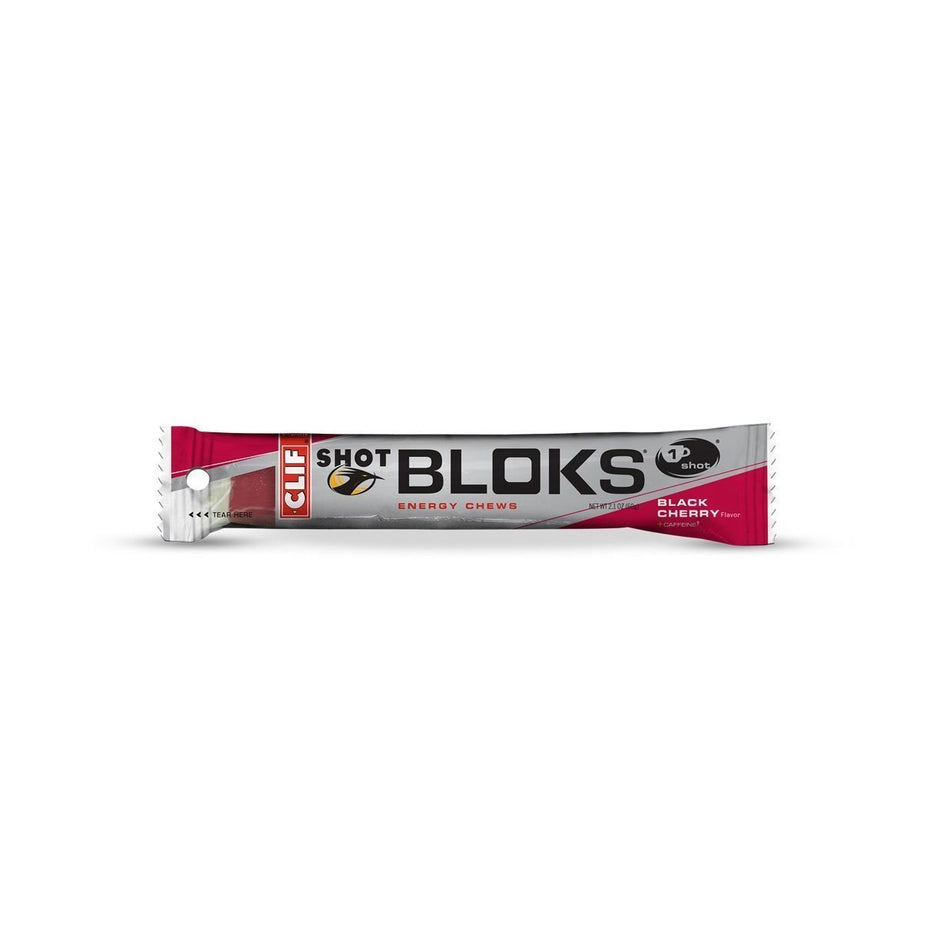 Front view of clif bar shot bloks black cherry (7074315272354)