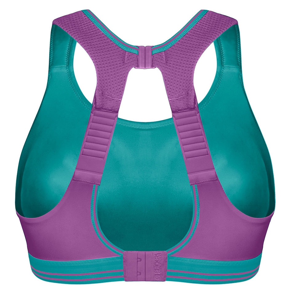 Behind view of women's shock absorber run sports bra (7064831197346)